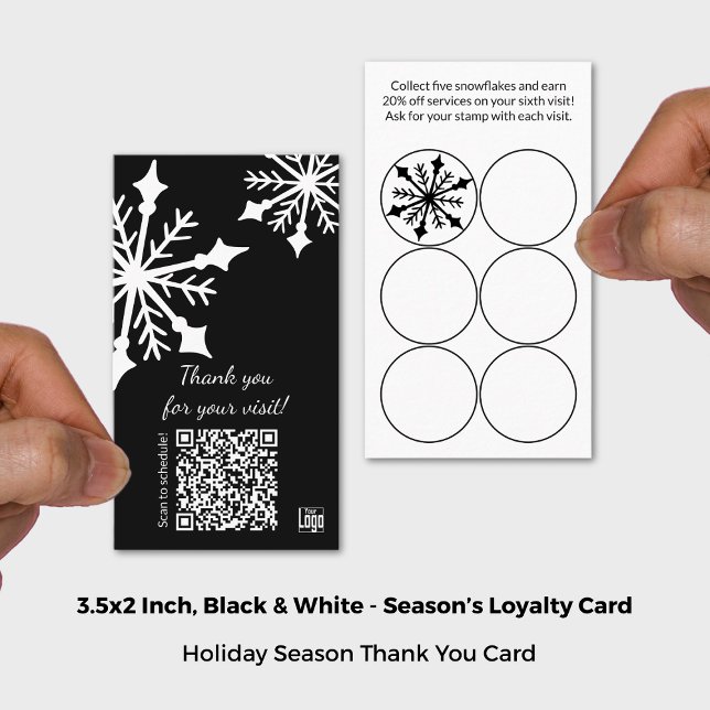 Black & White Snowflake Holiday Loyalty Card (Black & White Snowflake Holiday Loyalty Card; Size 3.5x2 Inch (US))