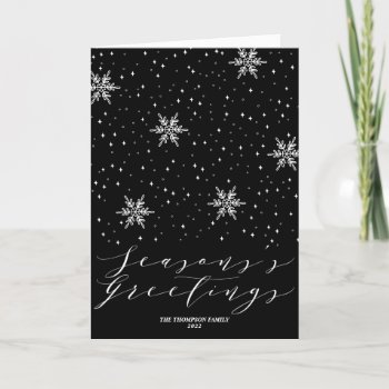 Black & White Snowflake Seasons Greeting Christmas Holiday Card by BaraBomDesign at Zazzle