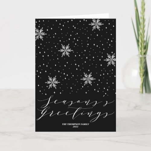 Black  White Snowflake Seasons Greeting Christmas Holiday Card