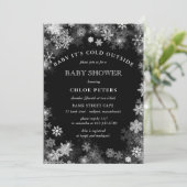 Black White Snowflake Winter Baby Shower Invitation (Standing Front)