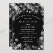 Black White Snowflake Winter Baby Shower Invitation (Front/Back)
