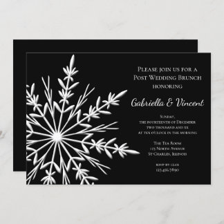 Black White Snowflake Winter Post Wedding Brunch Invitation