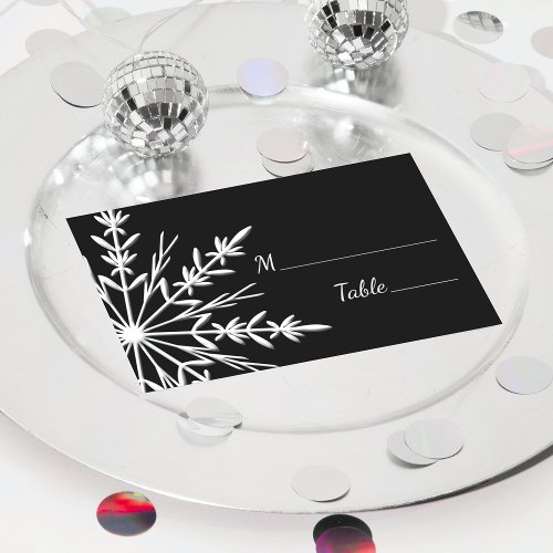 Black White Snowflake Winter Wedding Place Cards