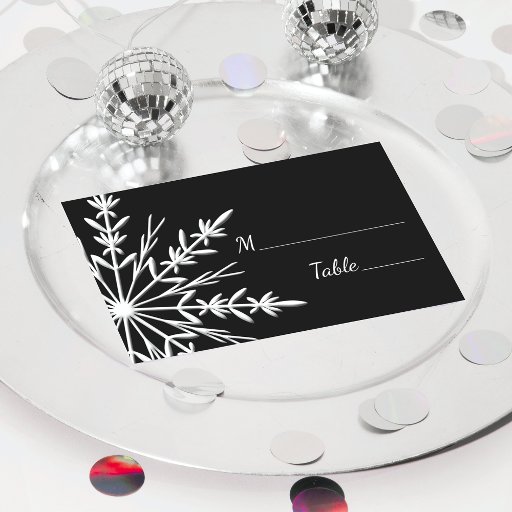 Customizable Black and White Snowflake Wedding Place Cards Business Card Templates