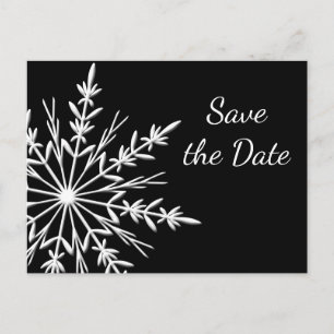 Black White Snowflake Winter Wedding Save the Date Announcement Postcard