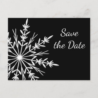 Black White Snowflake Winter Wedding Save the Date Announcement Postcard
