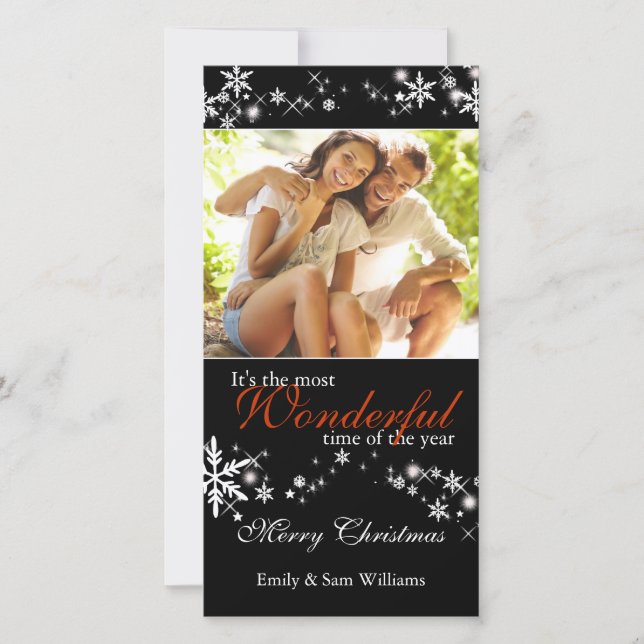 Black & White Snowflakes Chic Holiday Photo (Front)
