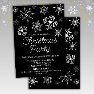 Black White Snowflakes Christmas Party Invitation