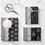 Black white snowflakes Christmas trees and stripes Wrapping Paper Sheets