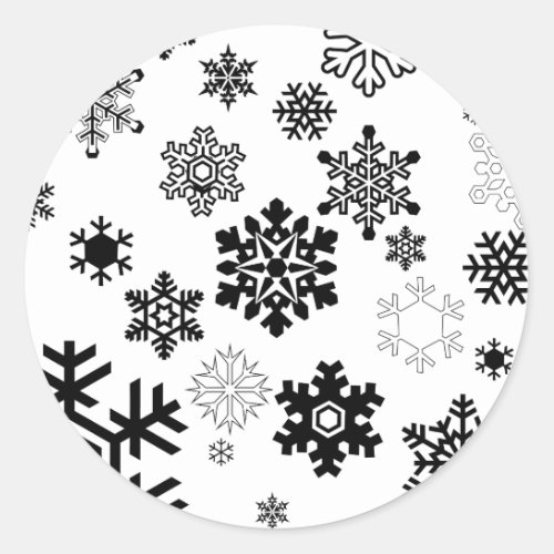 Black  White Snowflakes Classic Round Sticker