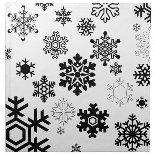 Black  White Snowflakes Cloth Napkin