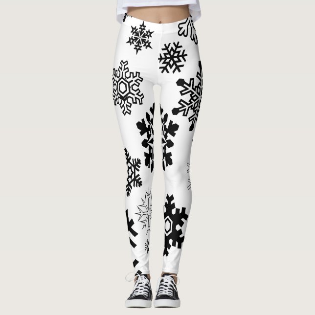 Black & White Snowflakes Leggings (Front)