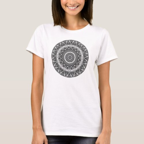 Black  White Snowy Creek Mandala Kaleidoscope T_Shirt