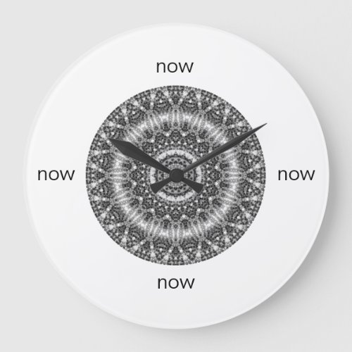 Black  White Snowy Creek Mandala Now Large Clock