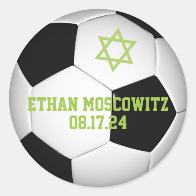Black, White Soccer Ball Bar Mitzvah Classic Round Sticker (Front)