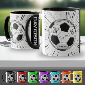 Black White Soccer Ball Custom Age Name Birthday  Mug