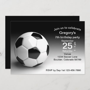 Black, White Soccer Ball Football Birthday Party Invitation
