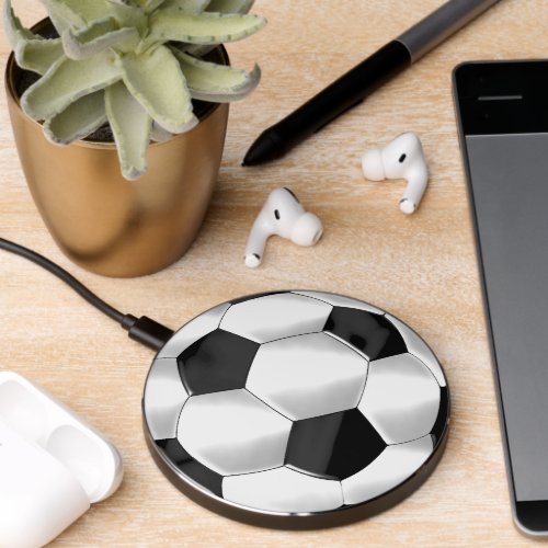 Black White Soccer Ball Futbol Wireless Charger