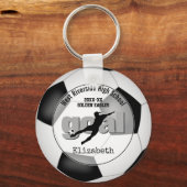 black white soccer ball goal girls' team spirit keychain (Front)