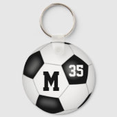 black white soccer ball goal girls' team spirit keychain (Back)
