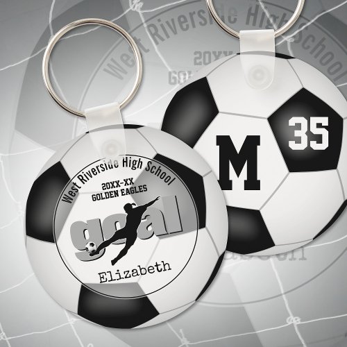 black white soccer ball goal girls team spirit keyring