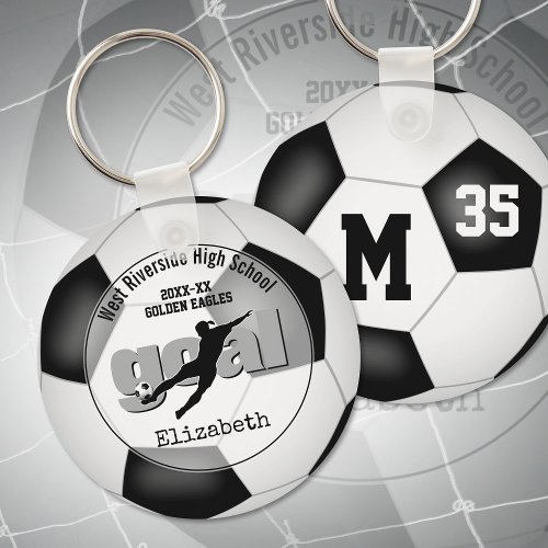 black white soccer ball goal girls team spirit keychain