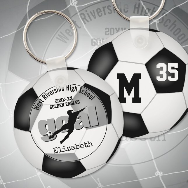 black white soccer ball goal girls' team spirit keychain (Creator Uploaded)