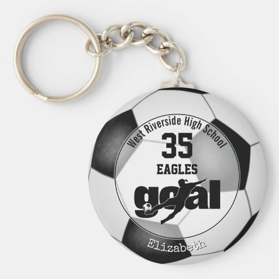 black white soccer ball goal girls' team spirit keychain
