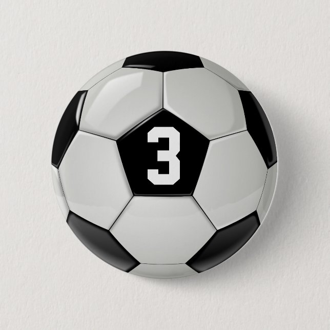 Black & White Soccer Ball Jersey Number Button (Front)