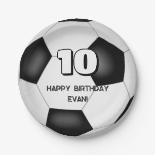 black white soccer ball kids birthday party paper plates