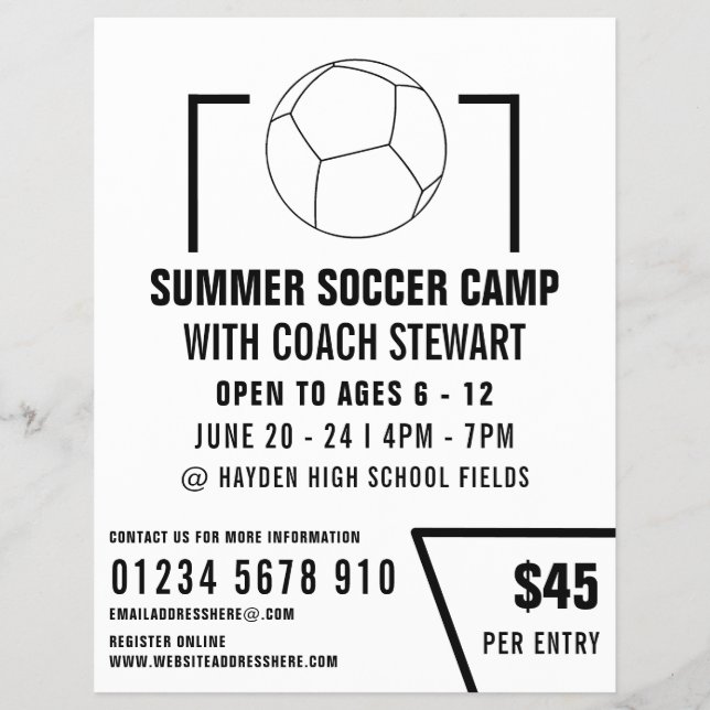 Black & White Soccer ball, Soccer Camp Advertising Flyer (Front)