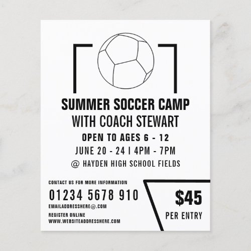 Black  White Soccer ball Soccer Camp Advertising Flyer