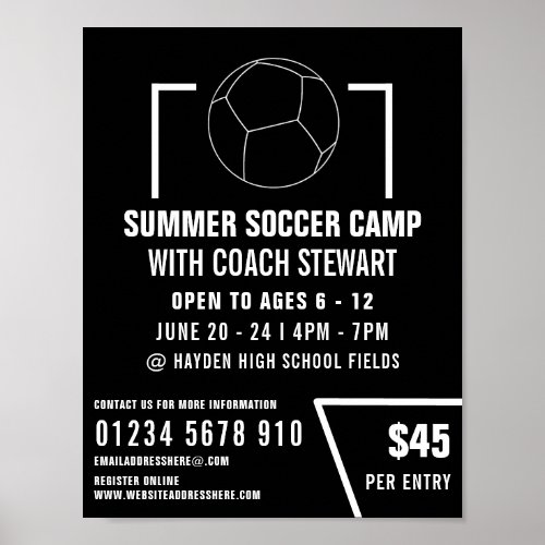 Black  White Soccer ball Soccer Camp Advertising Poster