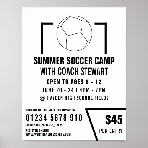 Black  White Soccer ball Soccer Camp Advertising Poster