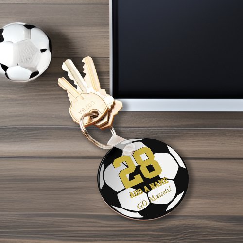 Black White Soccer Ball Team PlayerâCustom Keychain