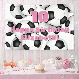 black white soccer balls kids birthday celebration banner