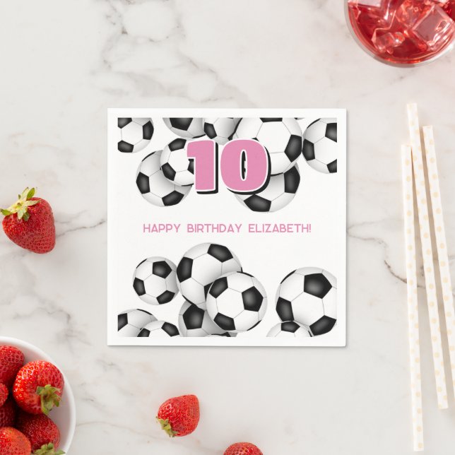 black white soccer balls kids birthday party napkins (Insitu)