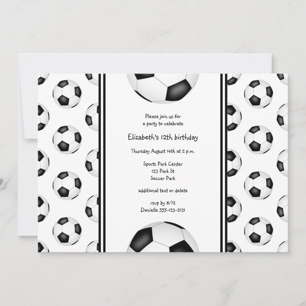 Black white soccer balls pattern birthday party invite
