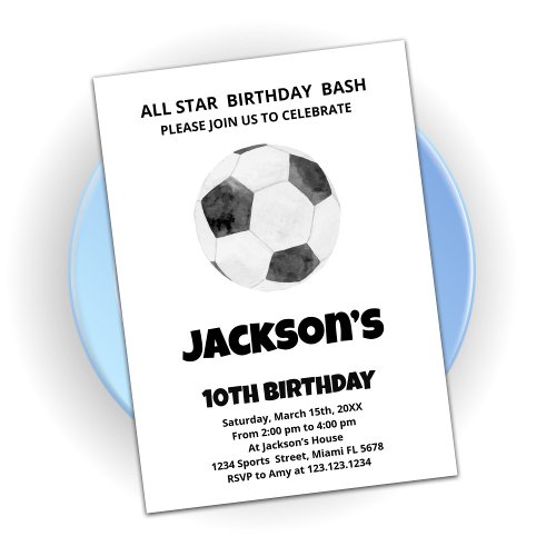 Black White Soccer Birthday Invitations