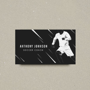 Black & White Soccer Coach Player Masculine Cool Business Card