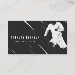 Black & White Soccer Coach Player Masculine Cool   Business Card
