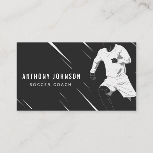 Black  White Soccer Coach Player Masculine Cool   Business Card