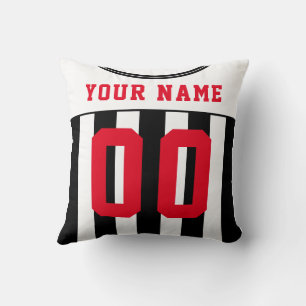 Black & White Soccer Football Jersey Name Number Throw Pillow