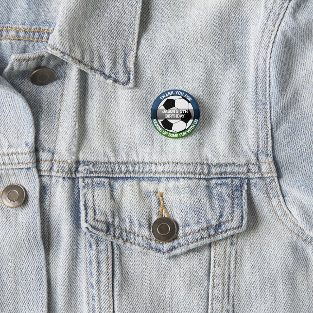 Black White Soccer Football Sports Birthday Favor  Button (In Situ)