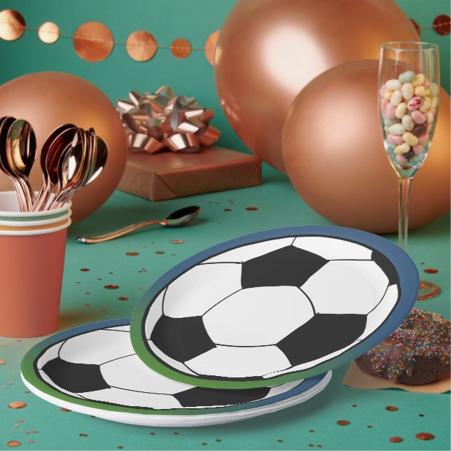 Black White Soccer Football Sports Birthday Party Paper Plates (Multi)