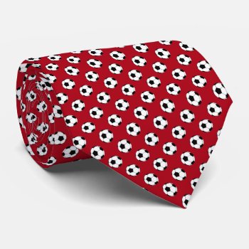 Black White Soccer Fútbol Balls On Dark Red Neck Tie by MtotheFifthPower at Zazzle