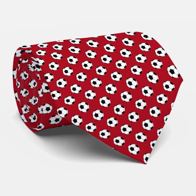 Black White Soccer Fútbol Balls on Dark Red Neck Tie (Rolled)