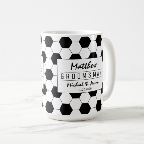 Black White Soccer Personalized Groomsman Wedding Coffee Mug