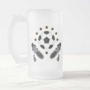 Black & White Soccer Sports Equipment Pattern Frosted Glass Beer Mug