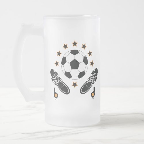 Black  White Soccer Sports Equipment Pattern Frosted Glass Beer Mug